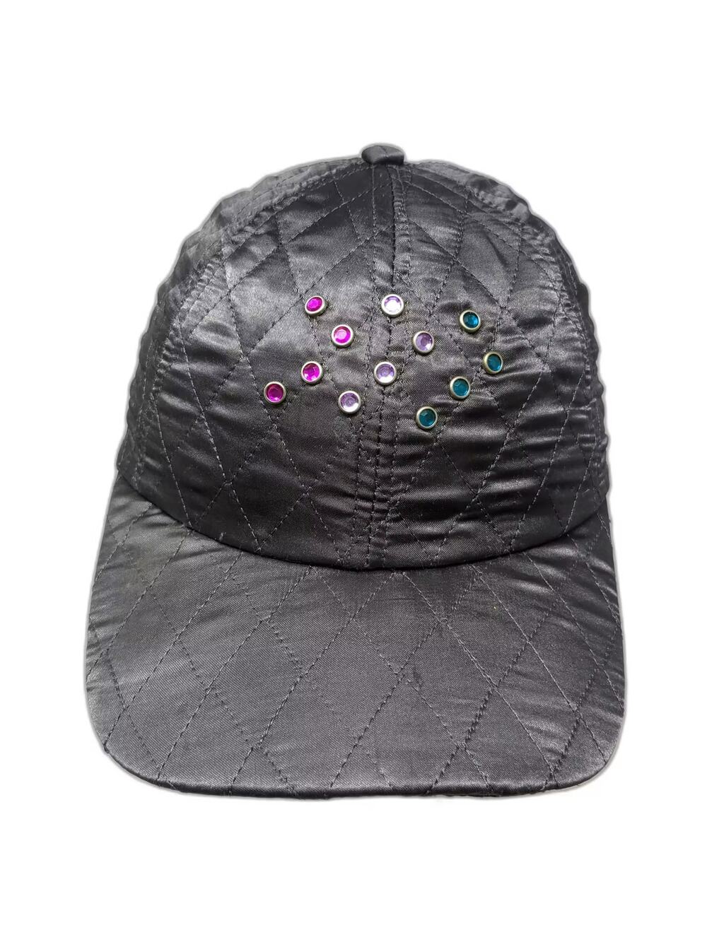 DPC Gray Quilted Rhinestone Gem Baseball Cap Hat One Size Strapback Adjustable